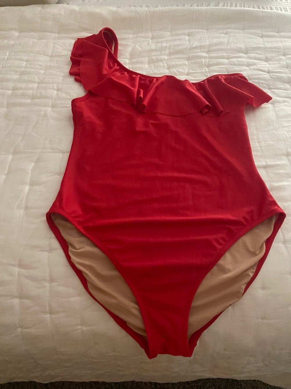 J. Crew Red One-Shoulder Ruffle One-Piece Swimsuit